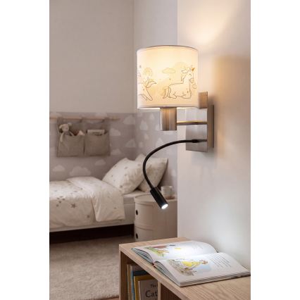 Brilagi - LED Dětská flexibilní nástěnná lampa BOBO 1xE27/25W/230V + LED/3W matný chrom/bílá/jednorožci