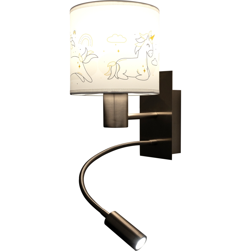 Brilagi - LED Dětská flexibilní nástěnná lampa BOBO 1xE27/25W/230V + LED/3W matný chrom/bílá/jednorožci