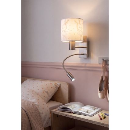Brilagi - LED Dětská flexibilní nástěnná lampa BOBO 1xE27/25W/230V + LED/3W matný chrom/bílá/králíčci