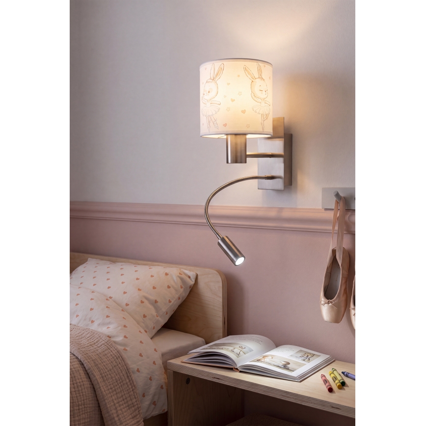 Brilagi - LED Dětská flexibilní nástěnná lampa BOBO 1xE27/25W/230V + LED/3W matný chrom/bílá/králíčci
