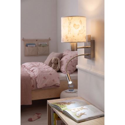 Brilagi - LED Dětská flexibilní nástěnná lampa BOBO 1xE27/25W/230V + LED/3W matný chrom/bílá/králíčci