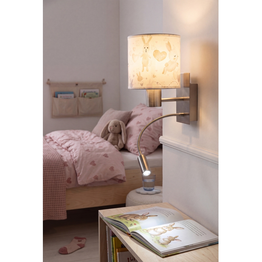 Brilagi - LED Dětská flexibilní nástěnná lampa BOBO 1xE27/25W/230V + LED/3W matný chrom/bílá/králíčci