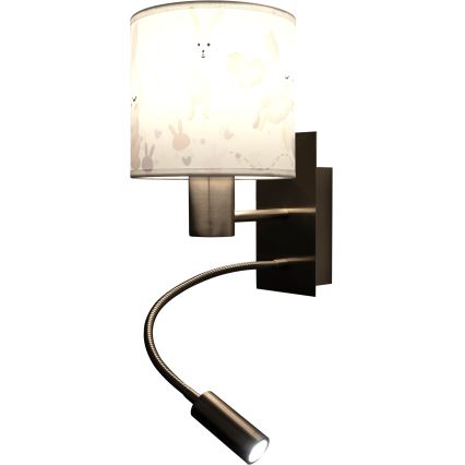 Brilagi - LED Dětská flexibilní nástěnná lampa BOBO 1xE27/25W/230V + LED/3W matný chrom/bílá/králíčci