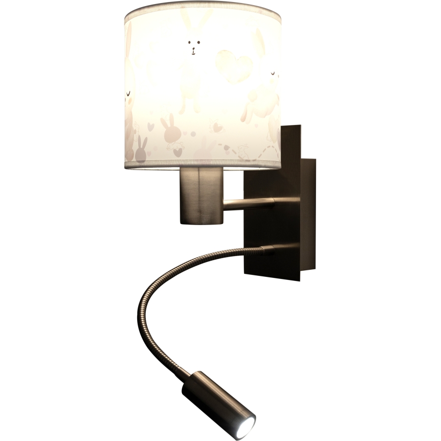Brilagi - LED Dětská flexibilní nástěnná lampa BOBO 1xE27/25W/230V + LED/3W matný chrom/bílá/králíčci