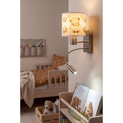 Brilagi - LED Dětská flexibilní nástěnná lampa BOBO 1xE27/25W/230V + LED/3W matný chrom/bílá/medvídci