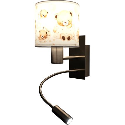 Brilagi - LED Dětská flexibilní nástěnná lampa BOBO 1xE27/25W/230V + LED/3W matný chrom/bílá/medvídci