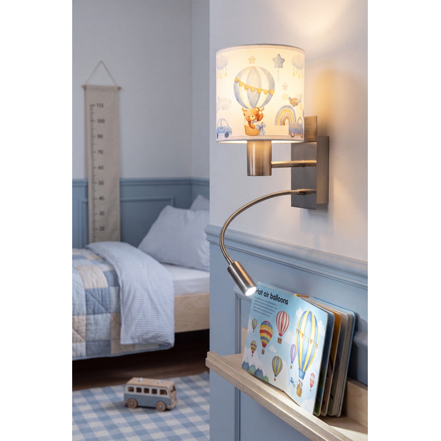 Brilagi - LED Dětská flexibilní nástěnná lampa BOBO 1xE27/25W/230V + LED/3W matný chrom/bílá/modrá/medvídci