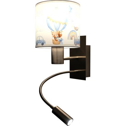 Brilagi - LED Dětská flexibilní nástěnná lampa BOBO 1xE27/25W/230V + LED/3W matný chrom/bílá/modrá/medvídci