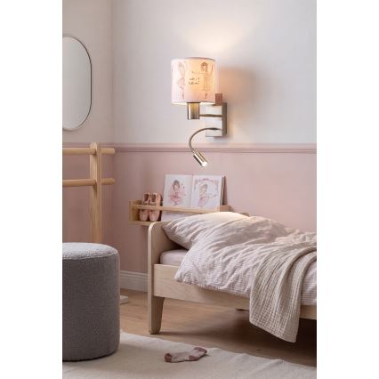 Brilagi - LED Dětská flexibilní nástěnná lampa BOBO 1xE27/25W/230V + LED/3W matný chrom/bílá/růžová/baletky