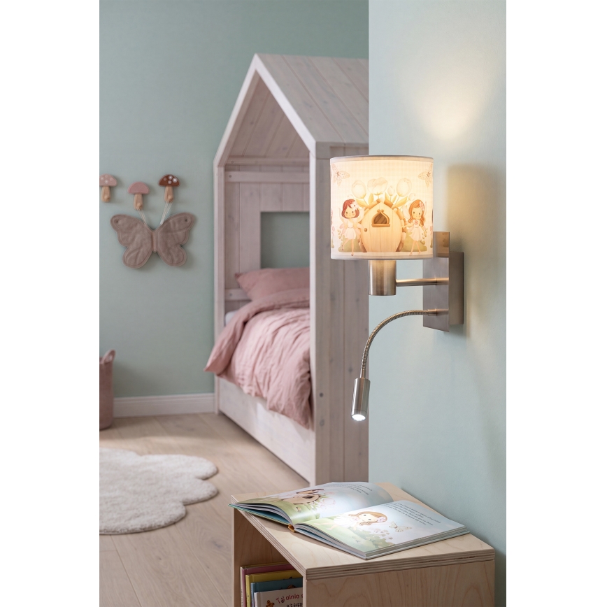 Brilagi - LED Dětská flexibilní nástěnná lampa BOBO 1xE27/25W/230V + LED/3W matný chrom/bílá/růžová/víly