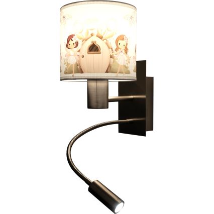 Brilagi - LED Dětská flexibilní nástěnná lampa BOBO 1xE27/25W/230V + LED/3W matný chrom/bílá/růžová/víly