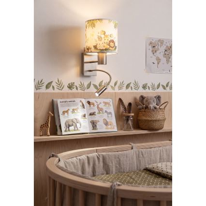 Brilagi - LED Dětská flexibilní nástěnná lampa BOBO 1xE27/25W/230V + LED/3W matný chrom/bílá/zelená/džungle