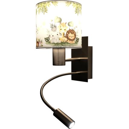 Brilagi - LED Dětská flexibilní nástěnná lampa BOBO 1xE27/25W/230V + LED/3W matný chrom/bílá/zelená/džungle