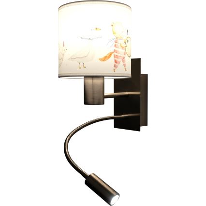 Brilagi - LED Dětská flexibilní nástěnná lampa BOBO 1xE27/25W/230V + LED/3W matný chrom/bílá/zvířátka