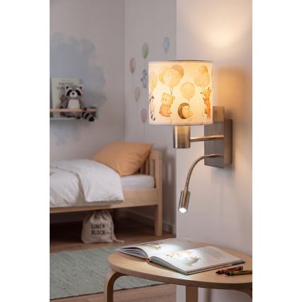 Brilagi - LED Dětská flexibilní nástěnná lampa BOBO 1xE27/25W/230V + LED/3W matný chrom/bílá/zvířátka