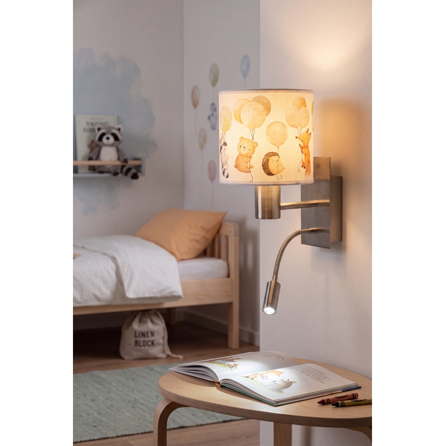 Brilagi - LED Dětská flexibilní nástěnná lampa BOBO 1xE27/25W/230V + LED/3W matný chrom/bílá/zvířátka