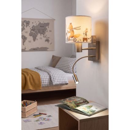 Brilagi - LED Dětská flexibilní nástěnná lampa BOBO 1xE27/25W/230V + LED/3W matný chrom/bílá/zvířátka