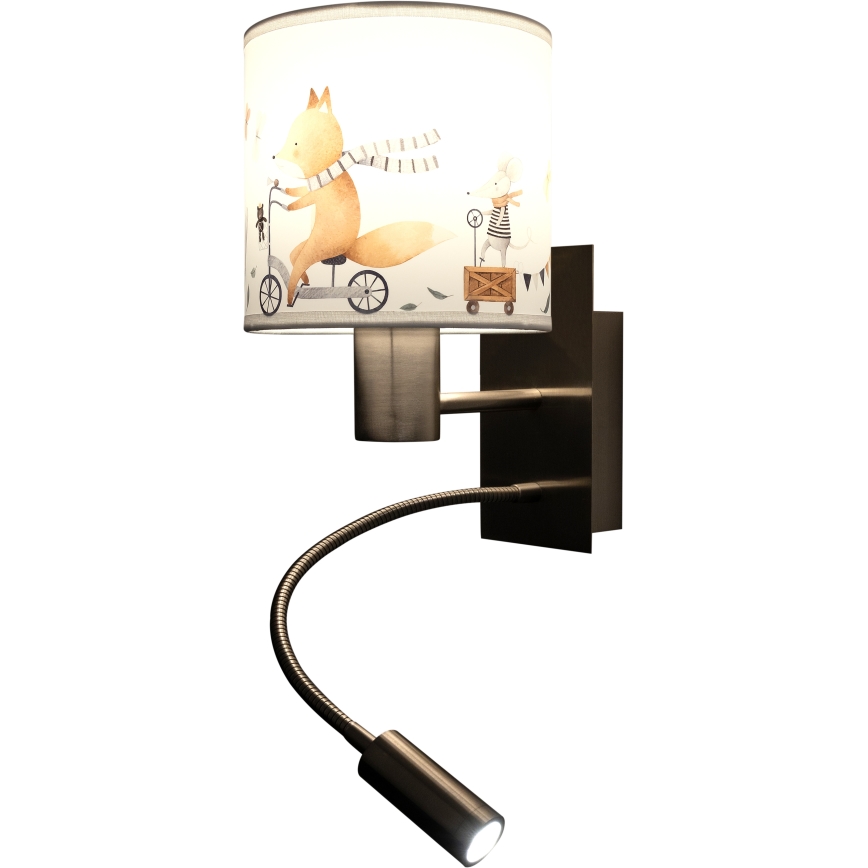 Brilagi - LED Dětská flexibilní nástěnná lampa BOBO 1xE27/25W/230V + LED/3W matný chrom/bílá/zvířátka