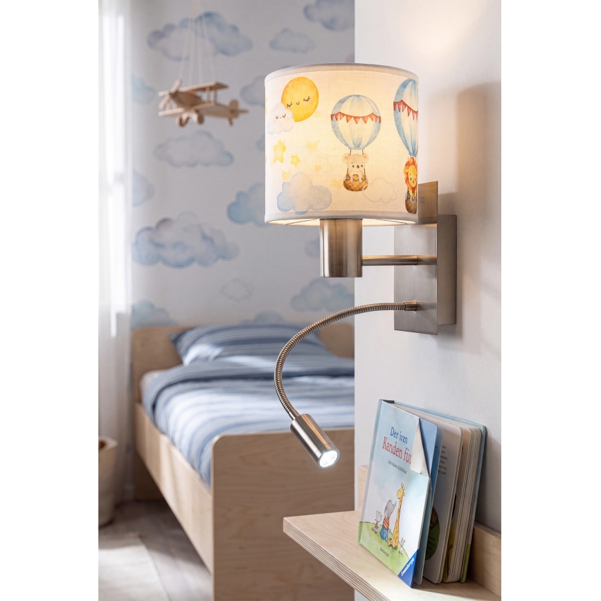 Brilagi - LED Dětská flexibilní nástěnná lampa BOBO 1xE27/25W/230V + LED/3W matný chrom/bílá/zvířátka