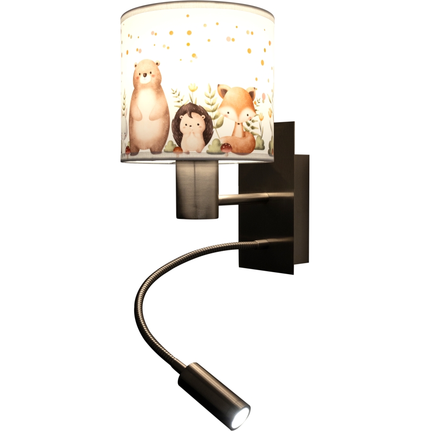 Brilagi - LED Dětská flexibilní nástěnná lampa BOBO 1xE27/25W/230V + LED/3W matný chrom/bílá/zvířátka