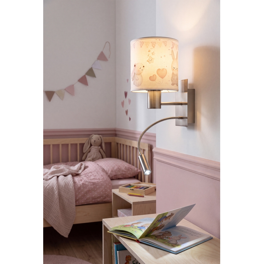 Brilagi - LED Dětská flexibilní nástěnná lampa BOBO 1xE27/25W/230V + LED/3W matný chrom/krémová/králíčci