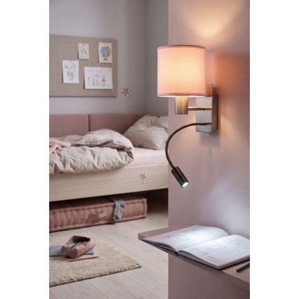 Brilagi - LED Flexibilní nástěnná lampa BOBO 1xE27/25W/230V + LED/3W matný chrom/růžová