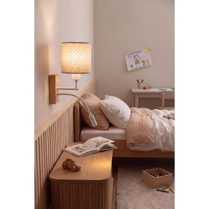 Brilagi - LED Dětská flexibilní nástěnná lampa BOBO WOOD 1xE27/25W/230V + LED/3W dub/bílá/béžová/puntíky