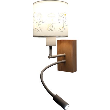 Brilagi - LED Dětská flexibilní nástěnná lampa BOBO WOOD 1xE27/25W/230V + LED/3W dub/bílá/jednorožci