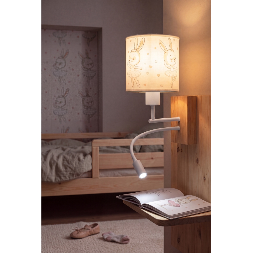 Brilagi - LED Dětská flexibilní nástěnná lampa BOBO WOOD 1xE27/25W/230V + LED/3W dub/bílá/králíčci