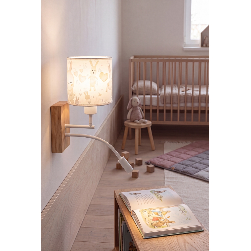 Brilagi - LED Dětská flexibilní nástěnná lampa BOBO WOOD 1xE27/25W/230V + LED/3W dub/bílá/králíčci