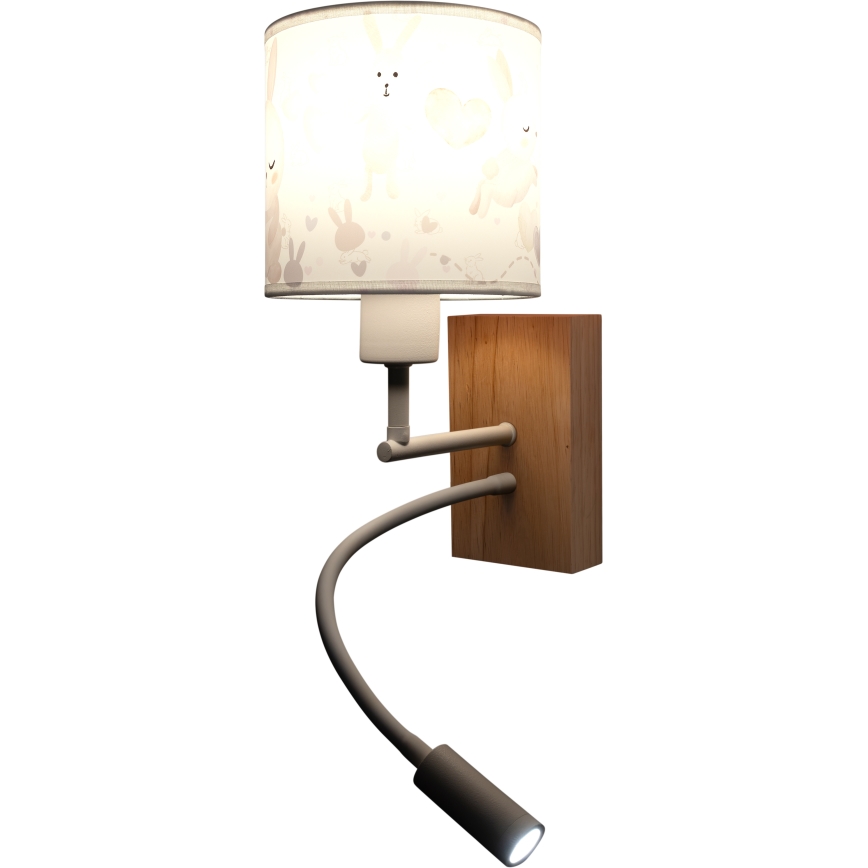 Brilagi - LED Dětská flexibilní nástěnná lampa BOBO WOOD 1xE27/25W/230V + LED/3W dub/bílá/králíčci