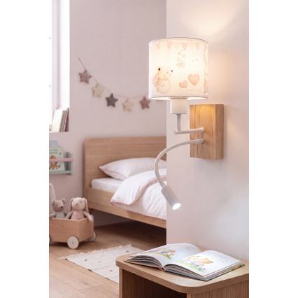Brilagi - LED Dětská flexibilní nástěnná lampa BOBO WOOD 1xE27/25W/230V + LED/3W dub/bílá/krémová/králíčci