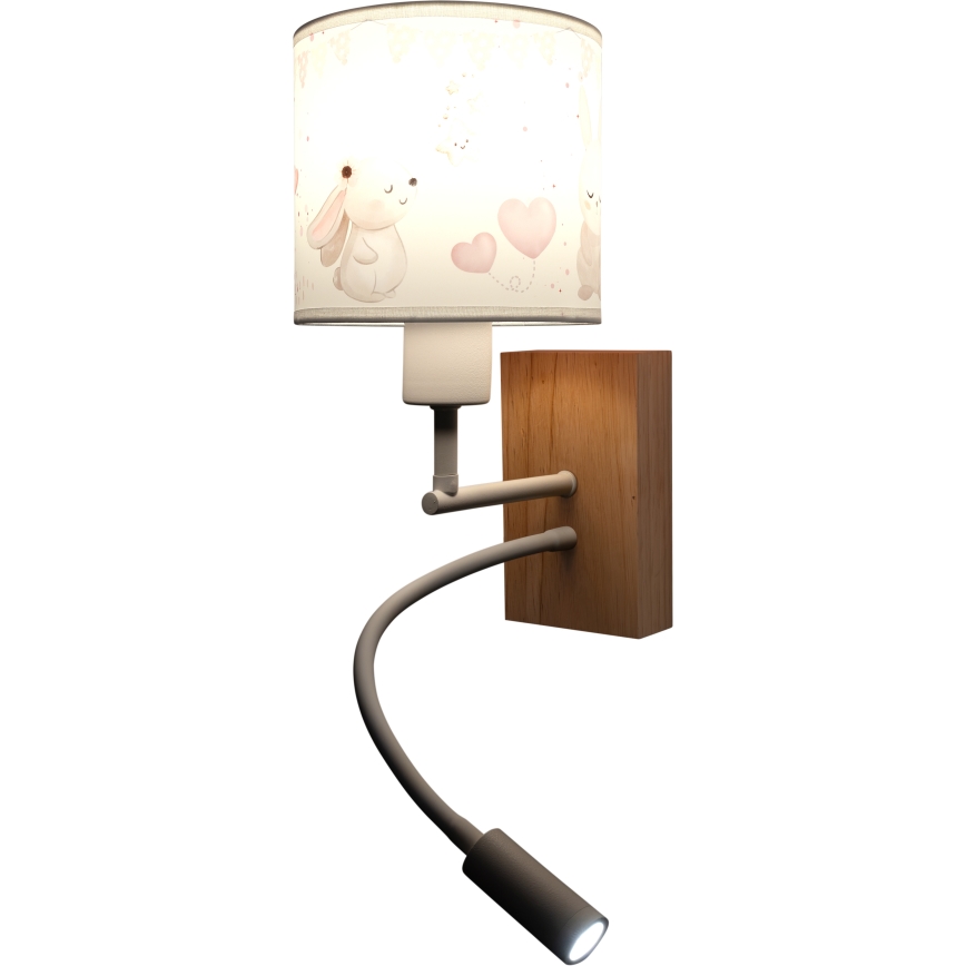 Brilagi - LED Dětská flexibilní nástěnná lampa BOBO WOOD 1xE27/25W/230V + LED/3W dub/bílá/krémová/králíčci