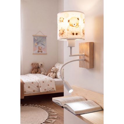 Brilagi - LED Dětská flexibilní nástěnná lampa BOBO WOOD 1xE27/25W/230V + LED/3W dub/bílá/medvídci
