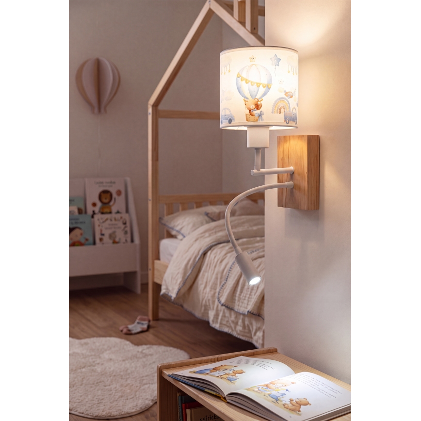 Brilagi - LED Dětská flexibilní nástěnná lampa BOBO WOOD 1xE27/25W/230V + LED/3W dub/bílá/modrá/medvídci