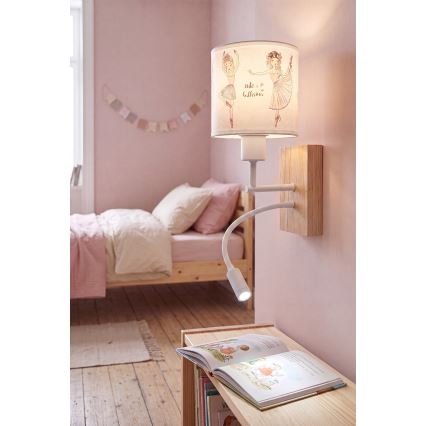 Brilagi - LED Dětská flexibilní nástěnná lampa BOBO WOOD 1xE27/25W/230V + LED/3W dub/bílá/růžová/baletky