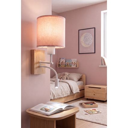 Brilagi - LED Flexibilní nástěnná lampa BOBO WOOD 1xE27/25W/230V + LED/3W dub/bílá/růžová
