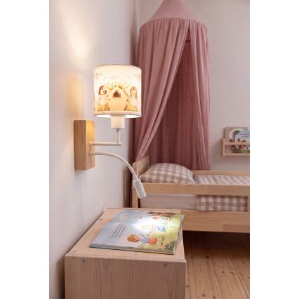 Brilagi - LED Dětská flexibilní nástěnná lampa BOBO WOOD 1xE27/25W/230V + LED/3W dub/bílá/růžová/víly