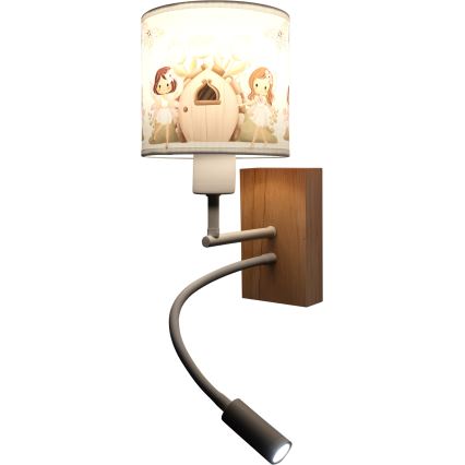 Brilagi - LED Dětská flexibilní nástěnná lampa BOBO WOOD 1xE27/25W/230V + LED/3W dub/bílá/růžová/víly