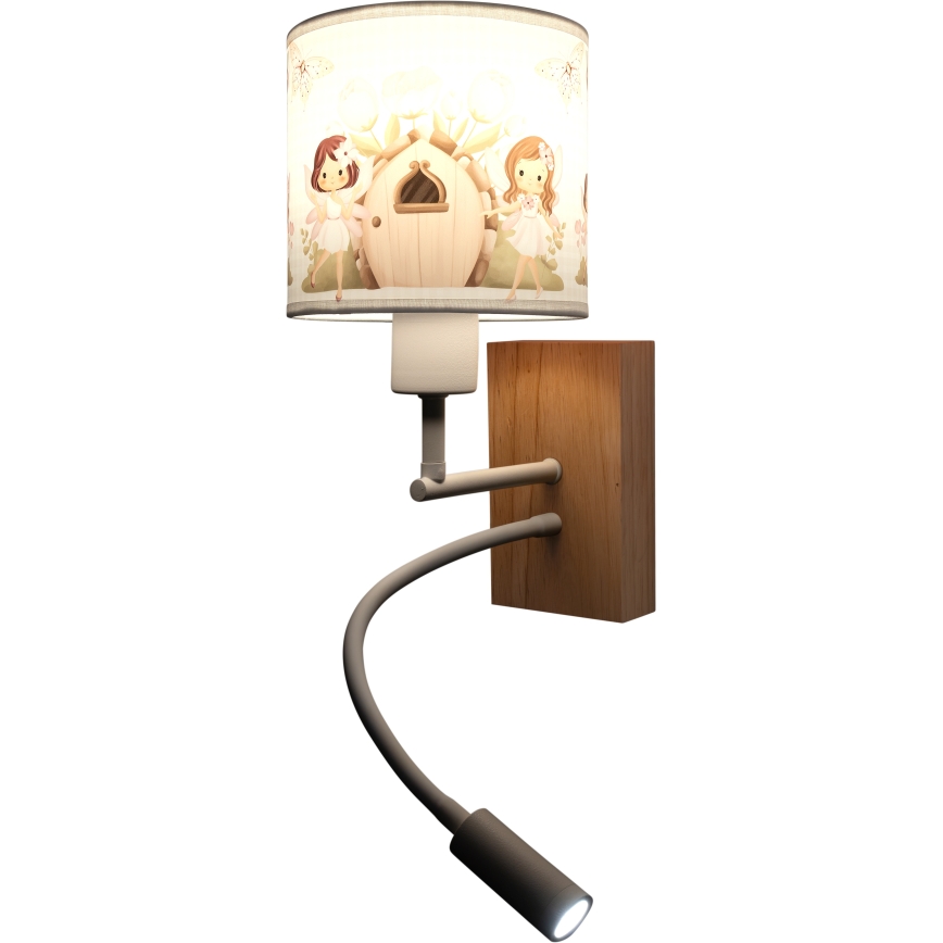 Brilagi - LED Dětská flexibilní nástěnná lampa BOBO WOOD 1xE27/25W/230V + LED/3W dub/bílá/růžová/víly