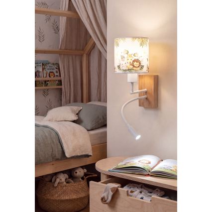 Brilagi - LED Dětská flexibilní nástěnná lampa BOBO WOOD 1xE27/25W/230V + LED/3W dub/bílá/zelená/džungle