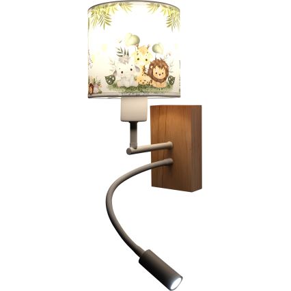 Brilagi - LED Dětská flexibilní nástěnná lampa BOBO WOOD 1xE27/25W/230V + LED/3W dub/bílá/zelená/džungle