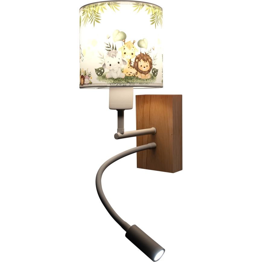 Brilagi - LED Dětská flexibilní nástěnná lampa BOBO WOOD 1xE27/25W/230V + LED/3W dub/bílá/zelená/džungle
