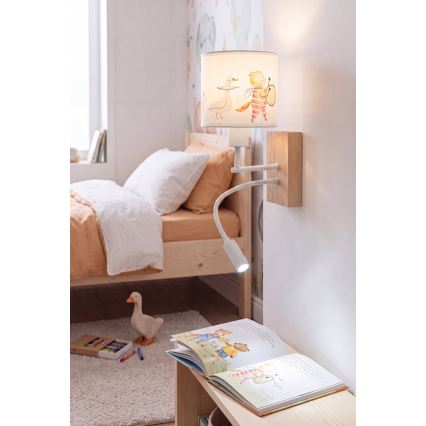 Brilagi - LED Dětská flexibilní nástěnná lampa BOBO WOOD 1xE27/25W/230V + LED/3W dub/bílá/zvířátka