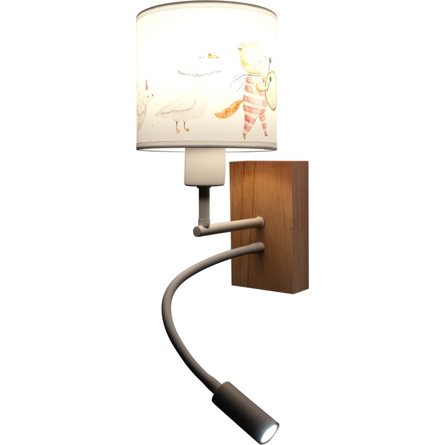 Brilagi - LED Dětská flexibilní nástěnná lampa BOBO WOOD 1xE27/25W/230V + LED/3W dub/bílá/zvířátka
