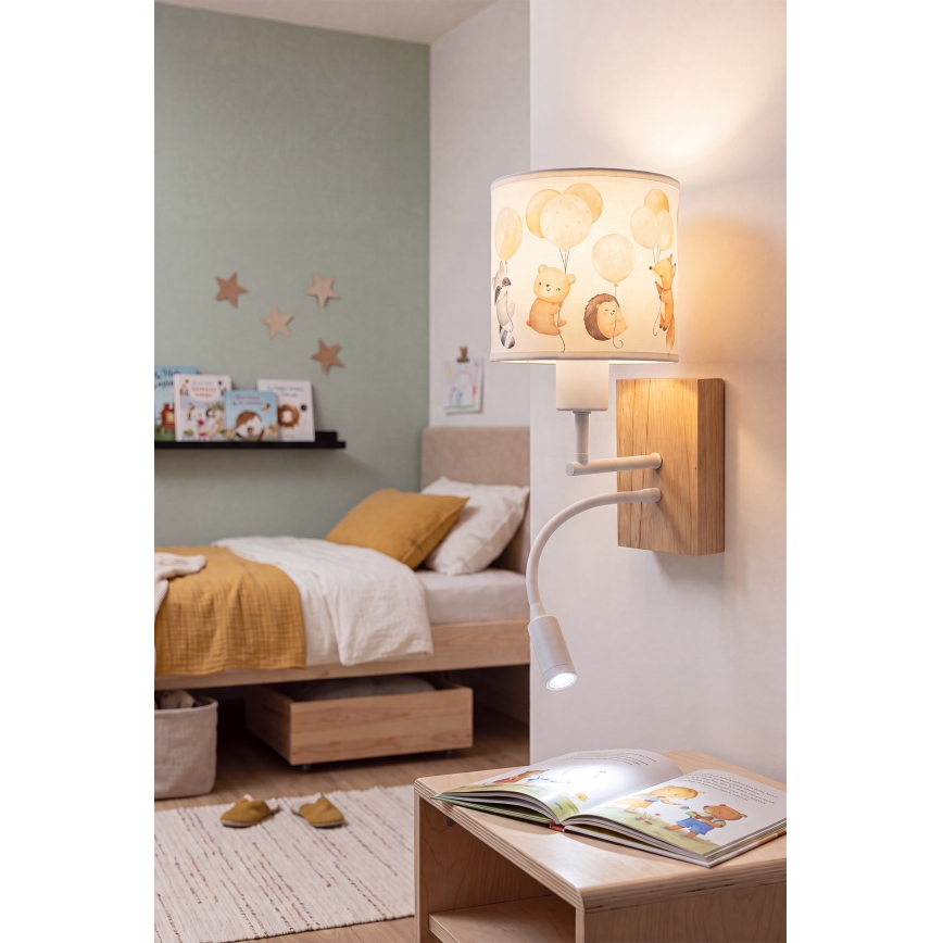 Brilagi - LED Dětská flexibilní nástěnná lampa BOBO WOOD 1xE27/25W/230V + LED/3W dub/bílá/zvířátka
