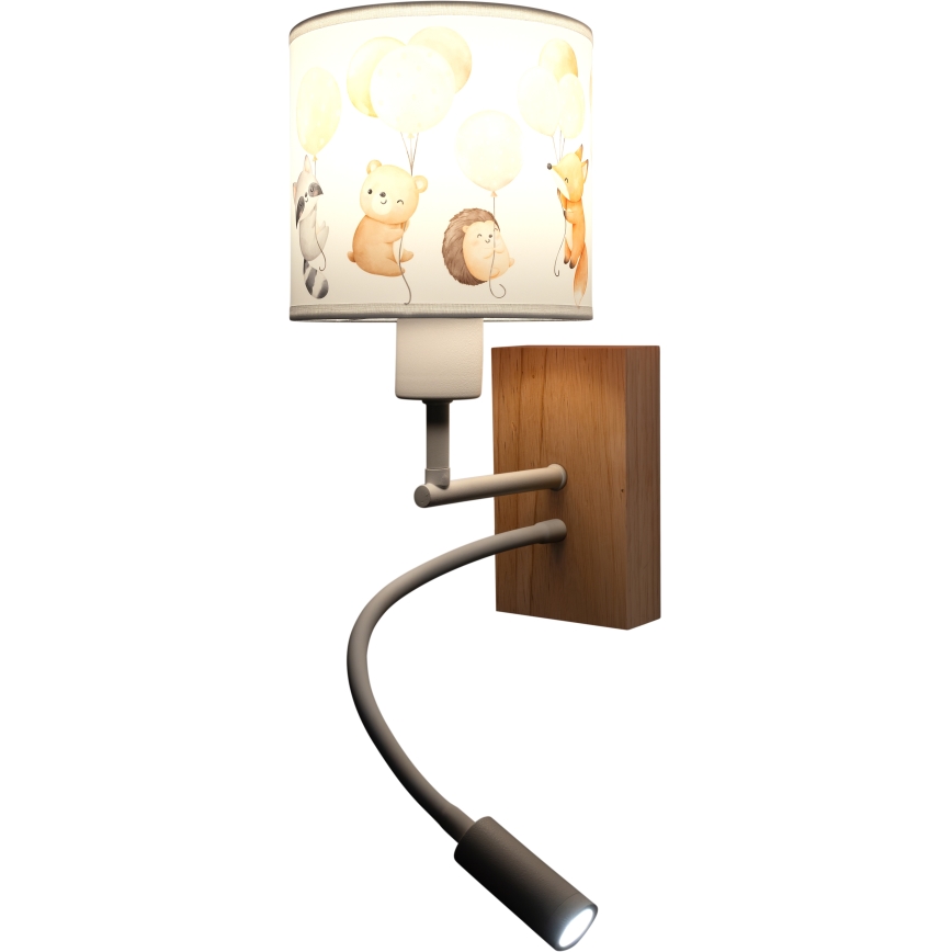 Brilagi - LED Dětská flexibilní nástěnná lampa BOBO WOOD 1xE27/25W/230V + LED/3W dub/bílá/zvířátka