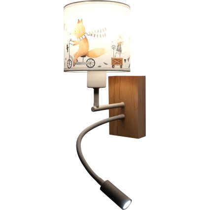 Brilagi - LED Dětská flexibilní nástěnná lampa BOBO WOOD 1xE27/25W/230V + LED/3W dub/bílá/zvířátka