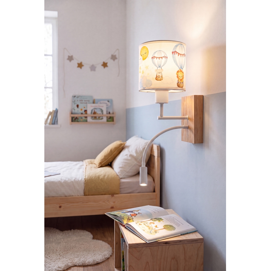 Brilagi - LED Dětská flexibilní nástěnná lampa BOBO WOOD 1xE27/25W/230V + LED/3W dub/bílá/zvířátka