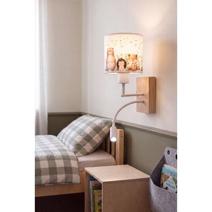 Brilagi - LED Dětská flexibilní nástěnná lampa BOBO WOOD 1xE27/25W/230V + LED/3W dub/bílá/zvířátka